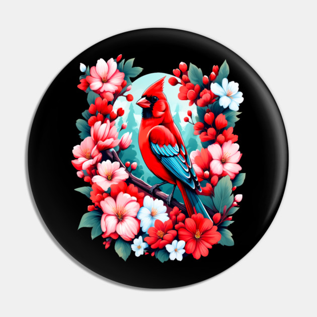 Cute Northern Cardinal Surrounded by Vibrant Spring Flowers Pin by BirdsnStuff