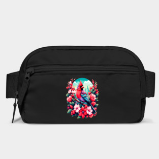 Cute Northern Cardinal Surrounded by Vibrant Spring Flowers Bag
