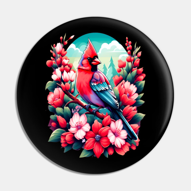 Cute Northern Cardinal Surrounded by Vibrant Spring Flowers Pin by BirdsnStuff