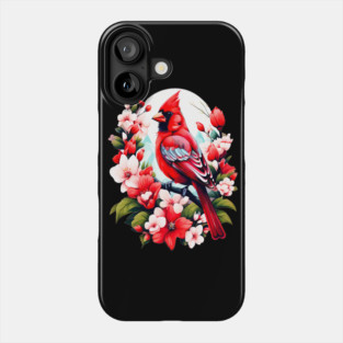 Cute Northern Cardinal Surrounded by Vibrant Spring Flowers Phone Case