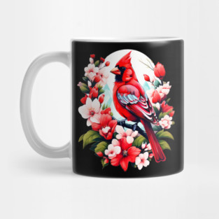 Cute Northern Cardinal Surrounded by Vibrant Spring Flowers Mug