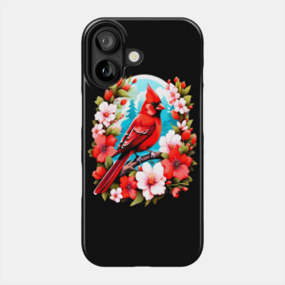 Cute Northern Cardinal Surrounded by Vibrant Spring Flowers Phone Case