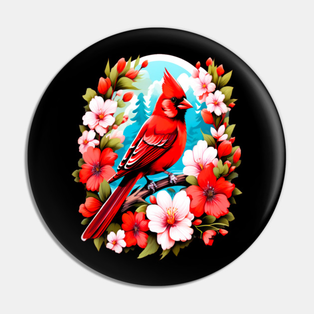 Cute Northern Cardinal Surrounded by Vibrant Spring Flowers Pin by BirdsnStuff
