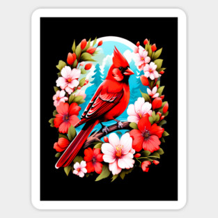 Cute Northern Cardinal Surrounded by Vibrant Spring Flowers Magnet