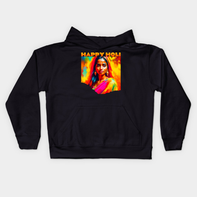 Happy Holi Beautiful Woman Kids Hoodie by HolidayBug