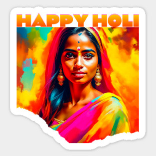 Happy Holi Beautiful Woman Sticker
