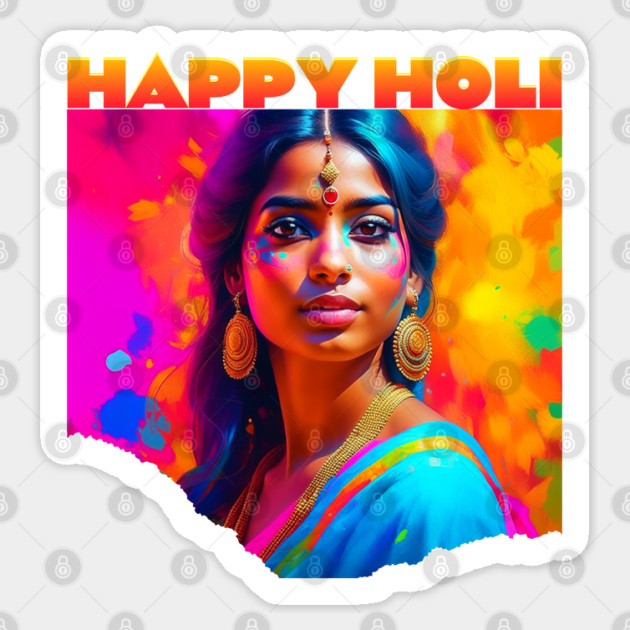 Happy Holi Beautiful Woman in Blue Sticker by HolidayBug