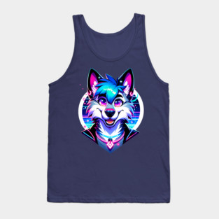 Cyberpunk Neon Furry Anthro Wolf Tank Top