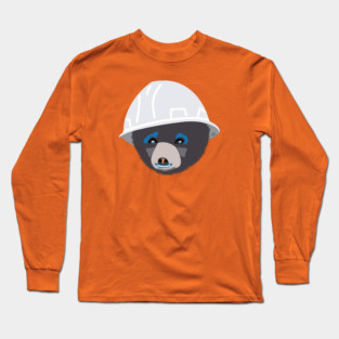 Bear Cub in a White Hard Hat  Funny Foreman Construction Humor Long Sleeve T-Shirt