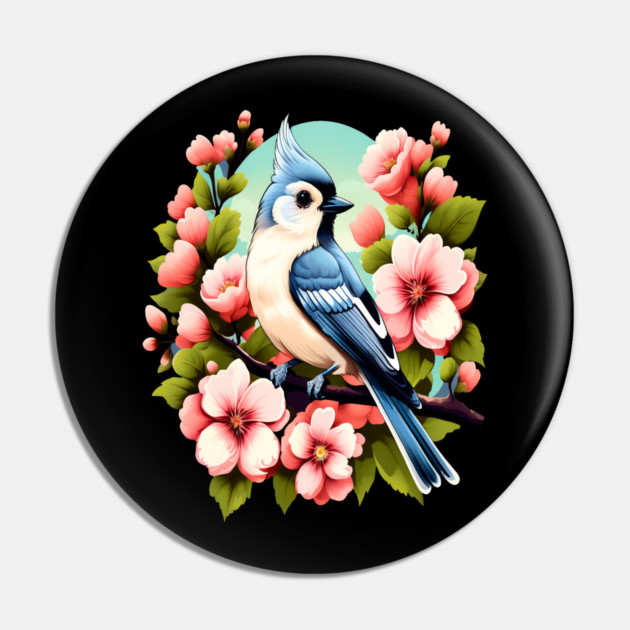 Cute Tufted Titmouse Surrounded by Vibrant Spring Flowers Pin by BirdsnStuff