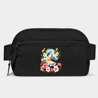 Cute Tufted Titmouse Surrounded by Vibrant Spring Flowers Bag