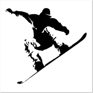 Snowboarding Black on White Abstract Snow Boarder Posters and Art