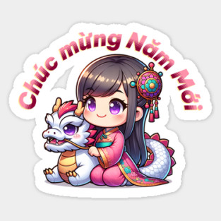 Vietnamese New Year Girl & Dragon Sticker