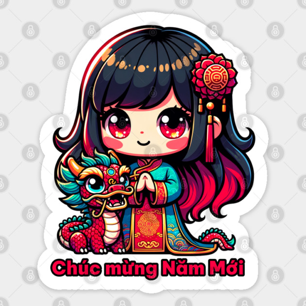 Vietnamese New Year Girl & Red Dragon Sticker by HolidayBug