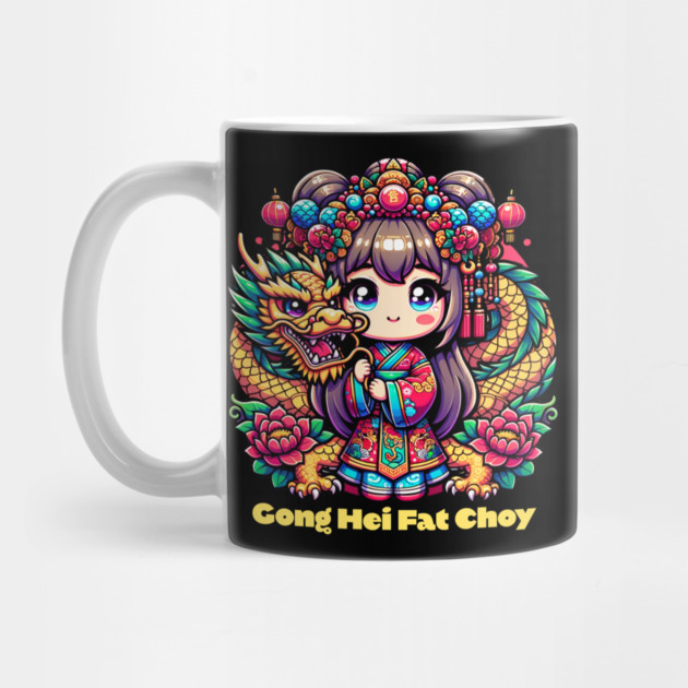 Chinese New Year Girl, Dragon, Flowers by HolidayBug