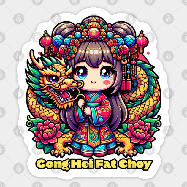 Chinese New Year Girl, Dragon, Flowers Sticker by HolidayBug