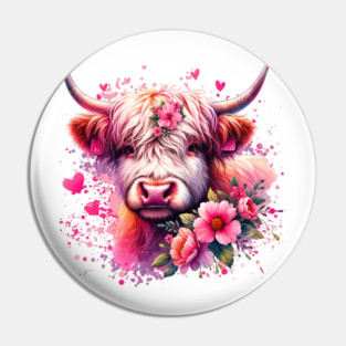 Valentine's Highland Cow Pin