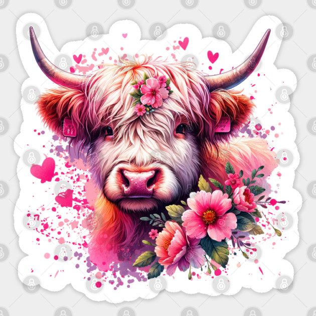 Valentine's Highland Cow Sticker by HolidayBug