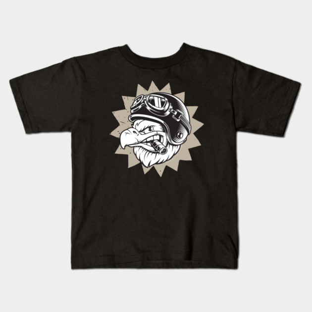 Rebel Eagle Motorcycle Design Kids T-Shirt by Timeless Chaos