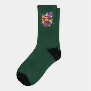 Mardi Gras Highland Cow Socks