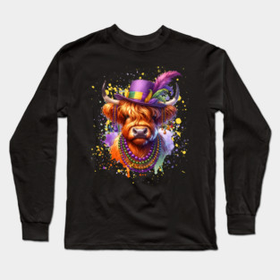 Mardi Gras Highland Cow Long Sleeve T-Shirt
