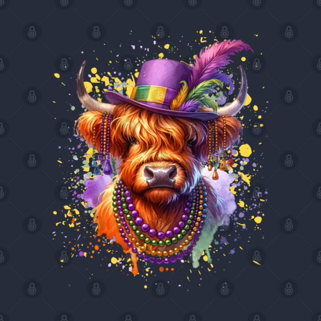 Mardi Gras Highland Cow by HolidayBug