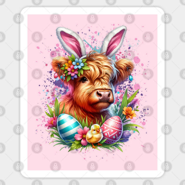 Easter Highland Cow Sticker by HolidayBug