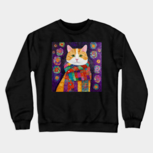 Gustav Klimt Style Painting of a Tabby Cat with Green Eyes Crewneck Sweatshirt