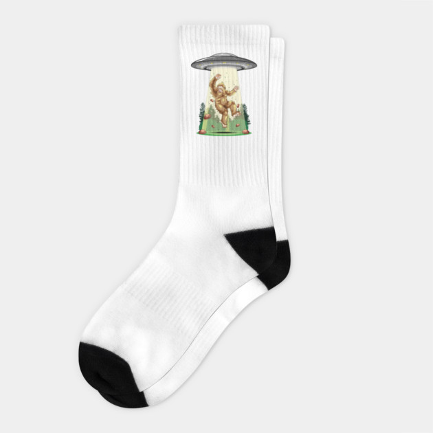 Cosmic Encounter:  Bigfoot Alien Abduction Socks by GoshWow®