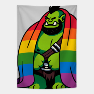 Comfy Womfy Pride Orc Husbando LGBTQ Rainbow Tapestry