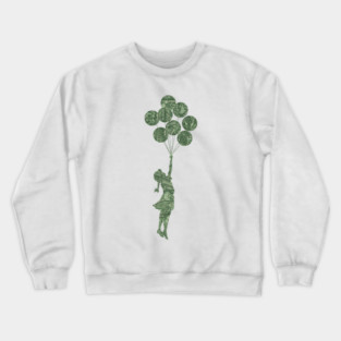 Banksy Flying Balloons Girl by US dollar Crewneck Sweatshirt