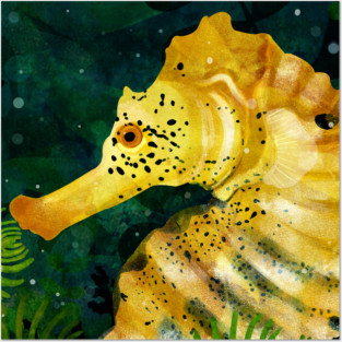 Yellow Seahorse Posters and Art