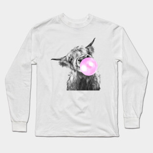 Bubblegum Black and White Highland Cow Long Sleeve T-Shirt