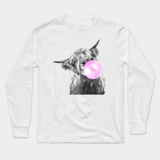 Bubblegum Black and White Highland Cow Long Sleeve T-Shirt