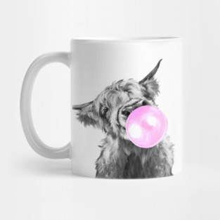 Bubblegum Black and White Highland Cow Mug