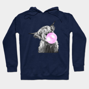 Bubblegum Black and White Highland Cow Hoodie