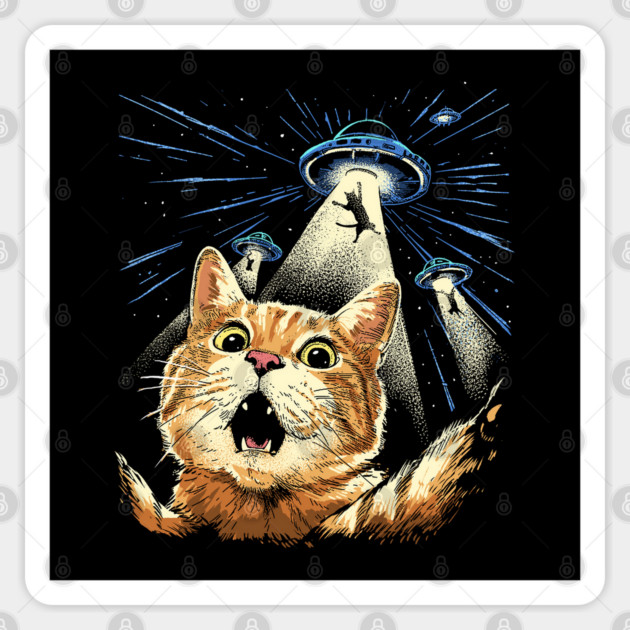 Space Whiskers: The Purrr-fect Abduction Sticker by GoshWow®
