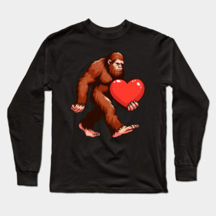 Bigfoot Heart Boys Valentines Day Men Love Sasquatch Funny Long Sleeve T-Shirt
