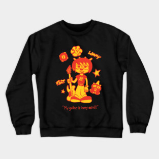 Mudwizard draws My Guitar is In My Mind lammy in red and yellow / um jammer lammy sheep girl Crewneck Sweatshirt