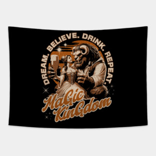 Dream Believe Drink Repeat Beauty and The Beast Retro Distressed Tapestry