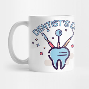 Retro Dentist’s Day, tooth and dental tools Mug