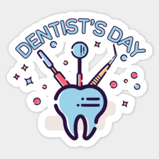 Retro Dentist’s Day, tooth and dental tools Sticker