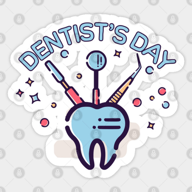 Retro Dentist’s Day, tooth and dental tools Sticker by HolidayBug