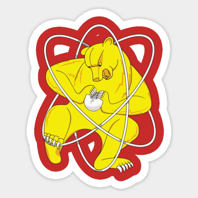 Bear Splitting Atom Zheleznogorsk Flag Sticker by dumbshirts