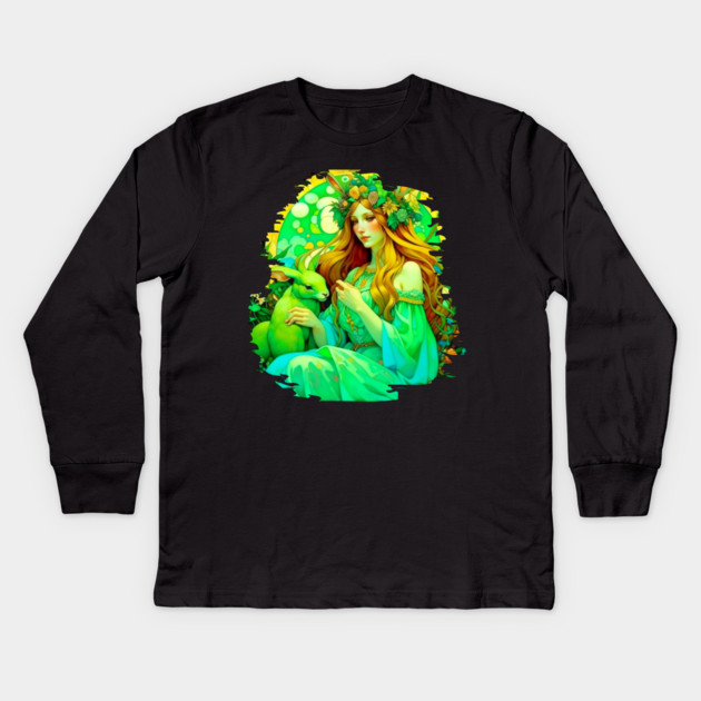 Art Nouveau Ostara Celtic Spring Kids Long Sleeve T-Shirt by HolidayBug