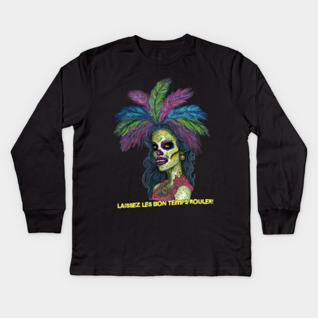 Mardi Gras Zombie Kids Long Sleeve T-Shirt by H. R. Sinclair