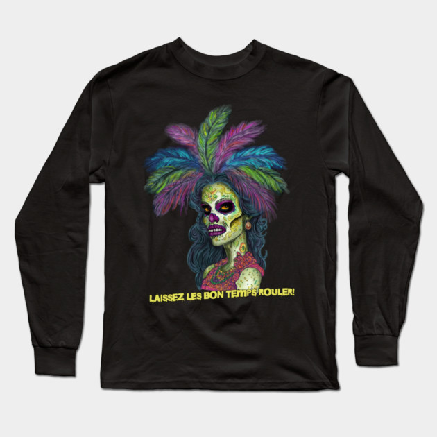 Mardi Gras Zombie Long Sleeve T-Shirt by H. R. Sinclair