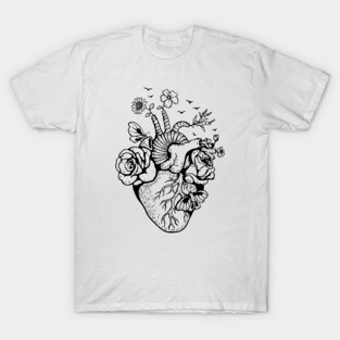Anatomical Black and white heart witl flowers T-Shirt