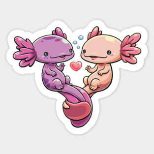 Amphibian Amore: Axolotl Sweethearts Sticker
