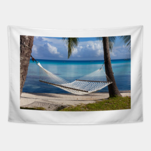 A Hammock Tied Between Two Palm Trees on Rangiroa In French Polynesia Tapestry